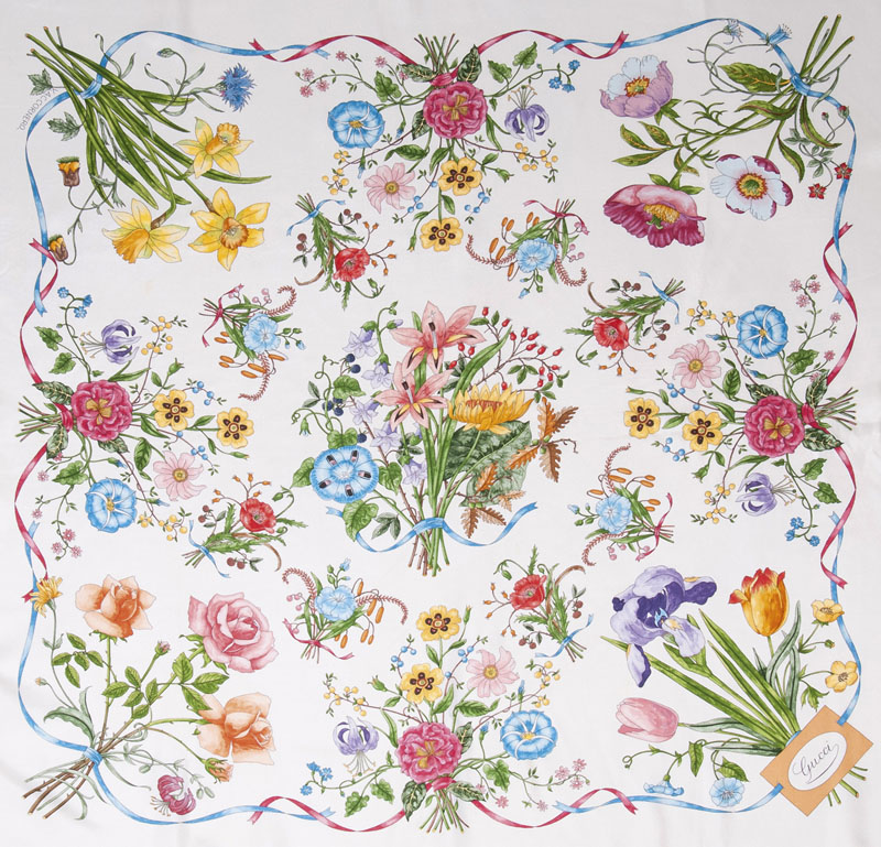 A Vintage Silk Stole with Flower-Print