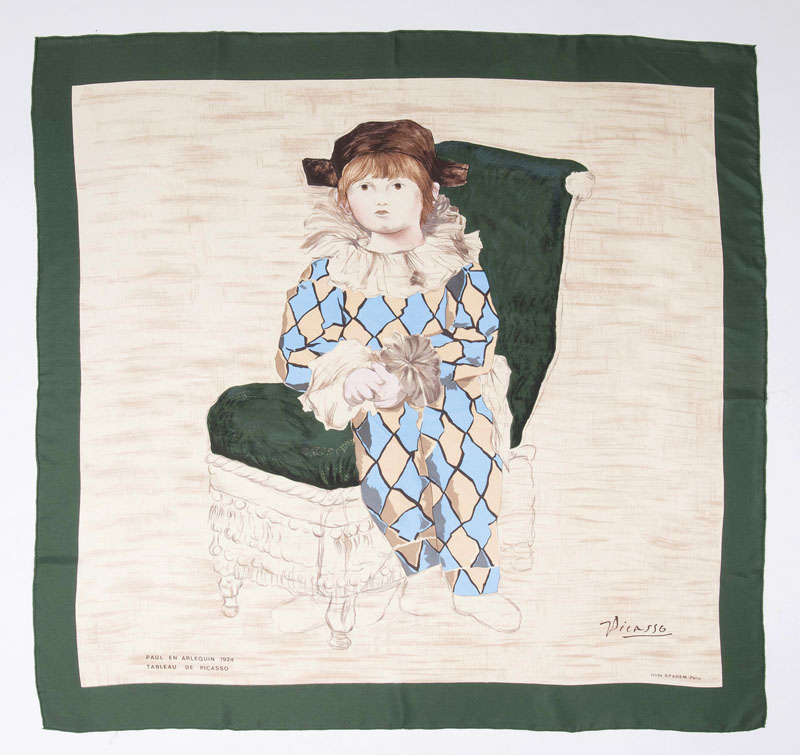 A Vintage Silk Scarf 'Paul en Arlequin' after Picasso