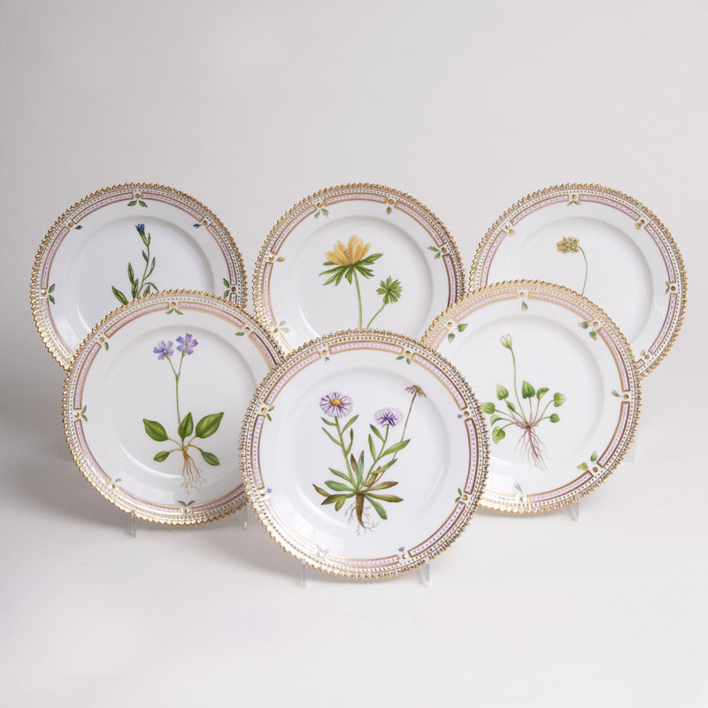 A Set of 10 'Flora Danica' Bread Plates