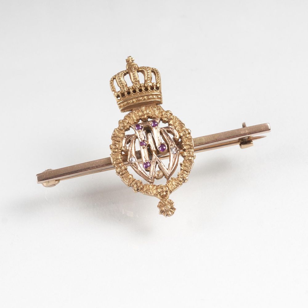 A noble Present Needle with crowned Monogram and Gemstones