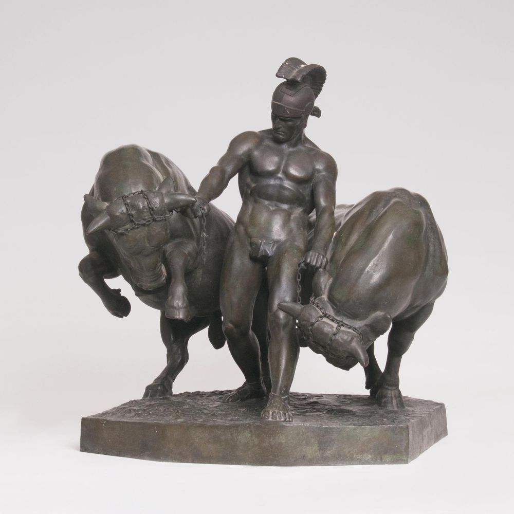 An Imposing Bronze Group 'Roman Gladiator with Bulls'
