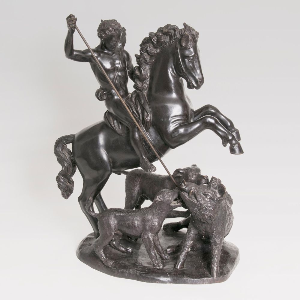 Renato Cellini - Imposante Jagdgruppe 'Sauhatz mit Reiter und Hunden' Imposante Jagdgruppe 'Sauhatz mit Reiter und Hunden'