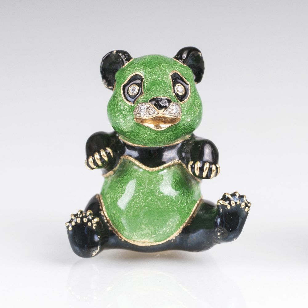 Miniatur-Gold-Dose 'Panda' mit Brillanten und Emaille-Dekor