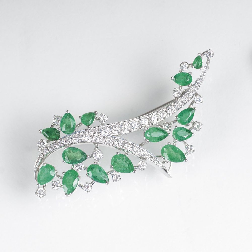 Feine Vintage Smaragd-Brillant-Brosche