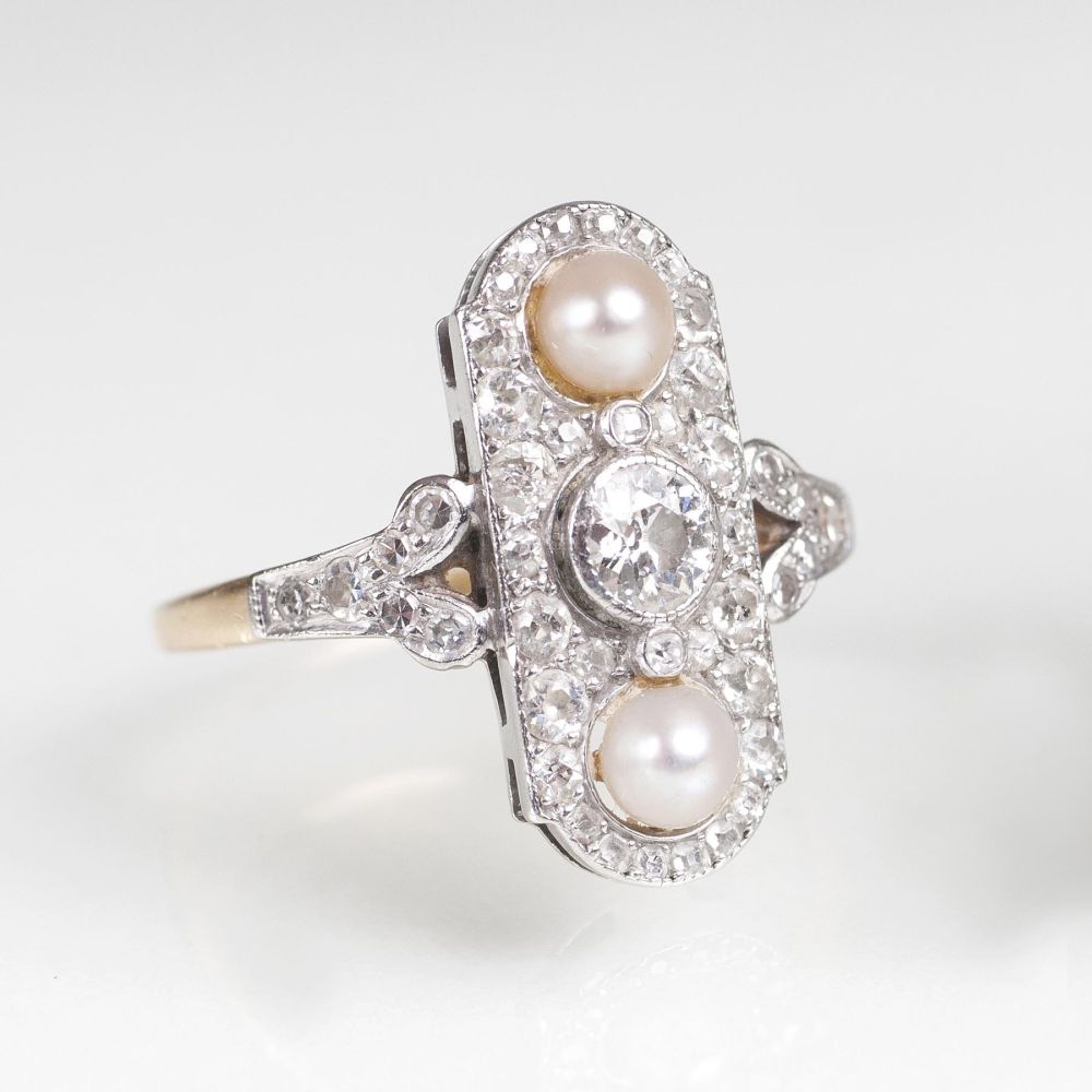 An Art-déco Diamond Pearl Ring