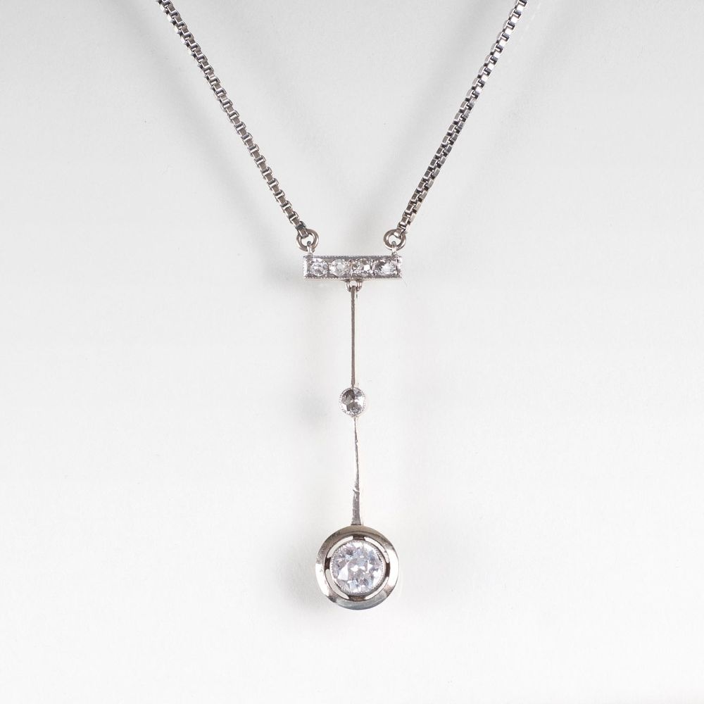 A Delicate Art Nouveau Diamond Pendant with Necklace