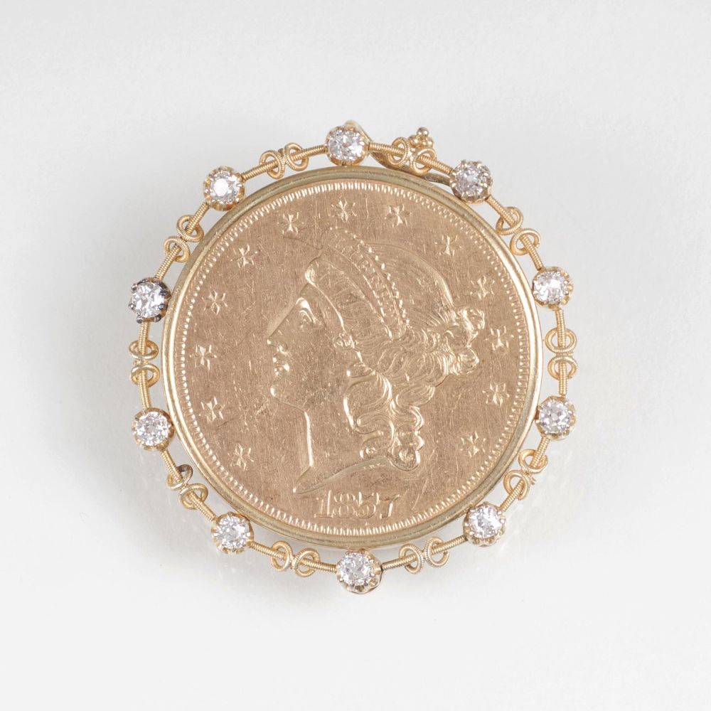 A Brooch with a gold coin 'Liberty - Double Eagle'
