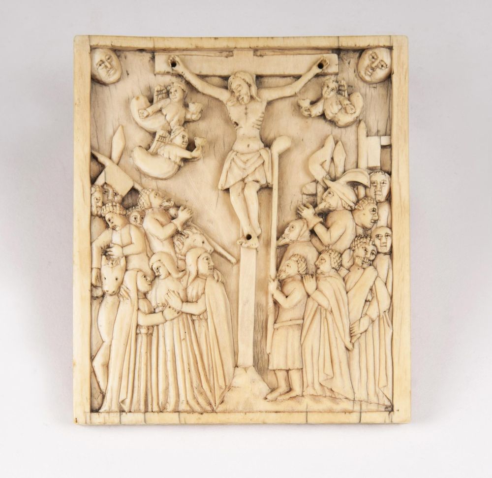 Seltenes Elfenbein-Relief 'Kreuzigung Christi'