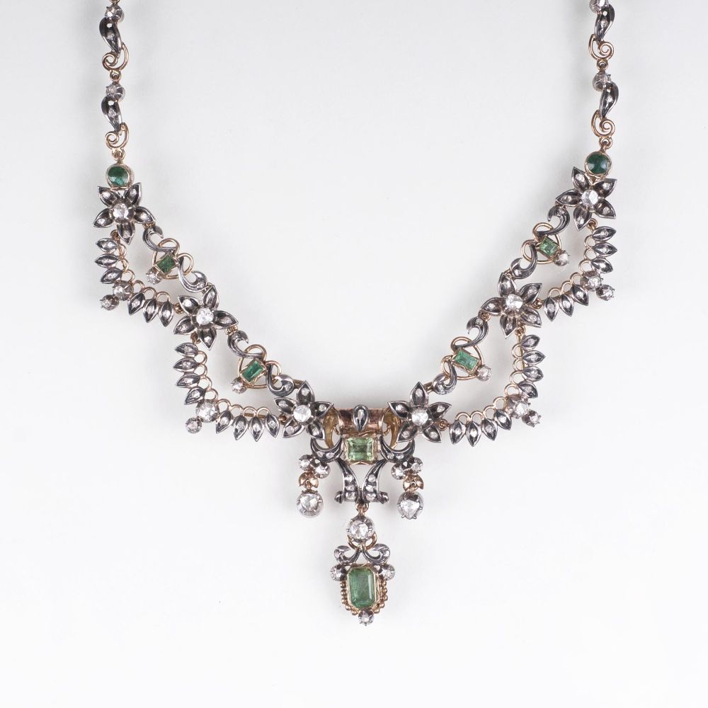 A rare antique Diamond Emerald necklace