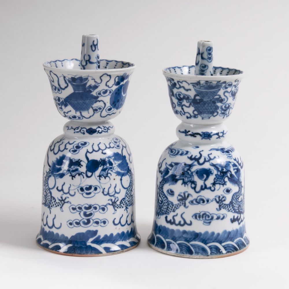 A Pair of Blue and White Incense Burners