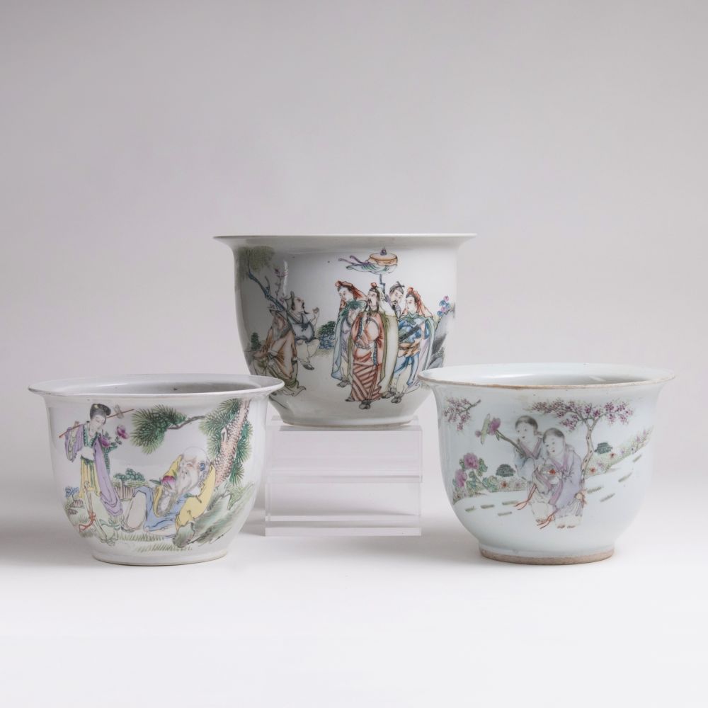 Three Cachepots with Figural Scenes