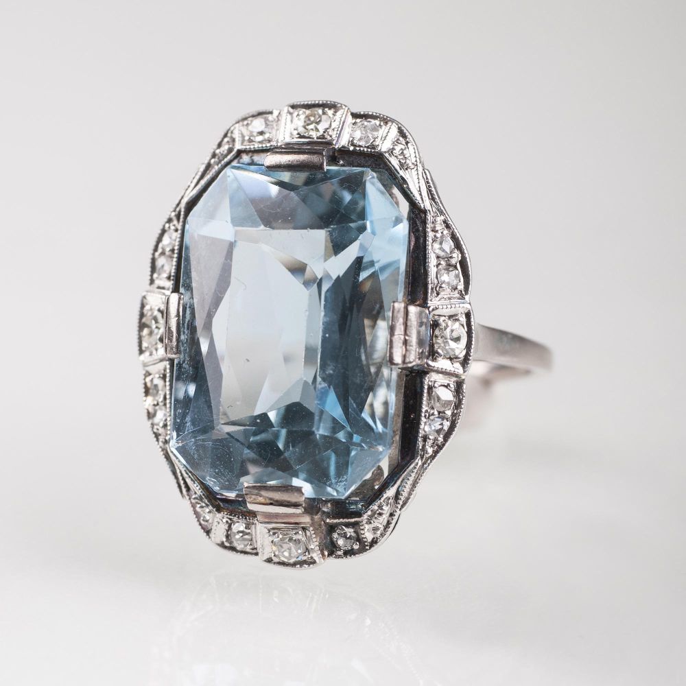 An Art Nouveau Aquamarine Diamond Ring