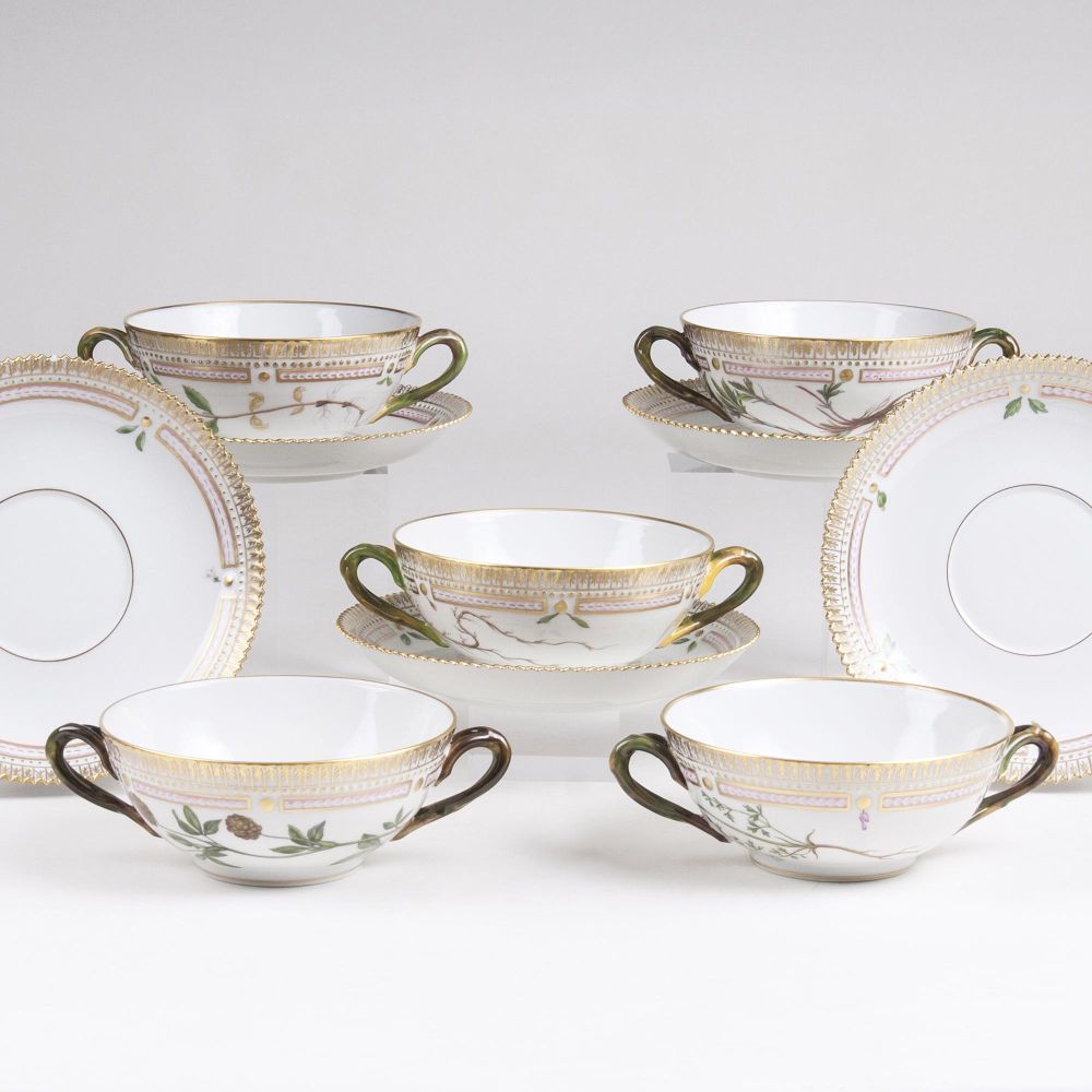 A Set of 5 'Flora Danica' Soup Cups