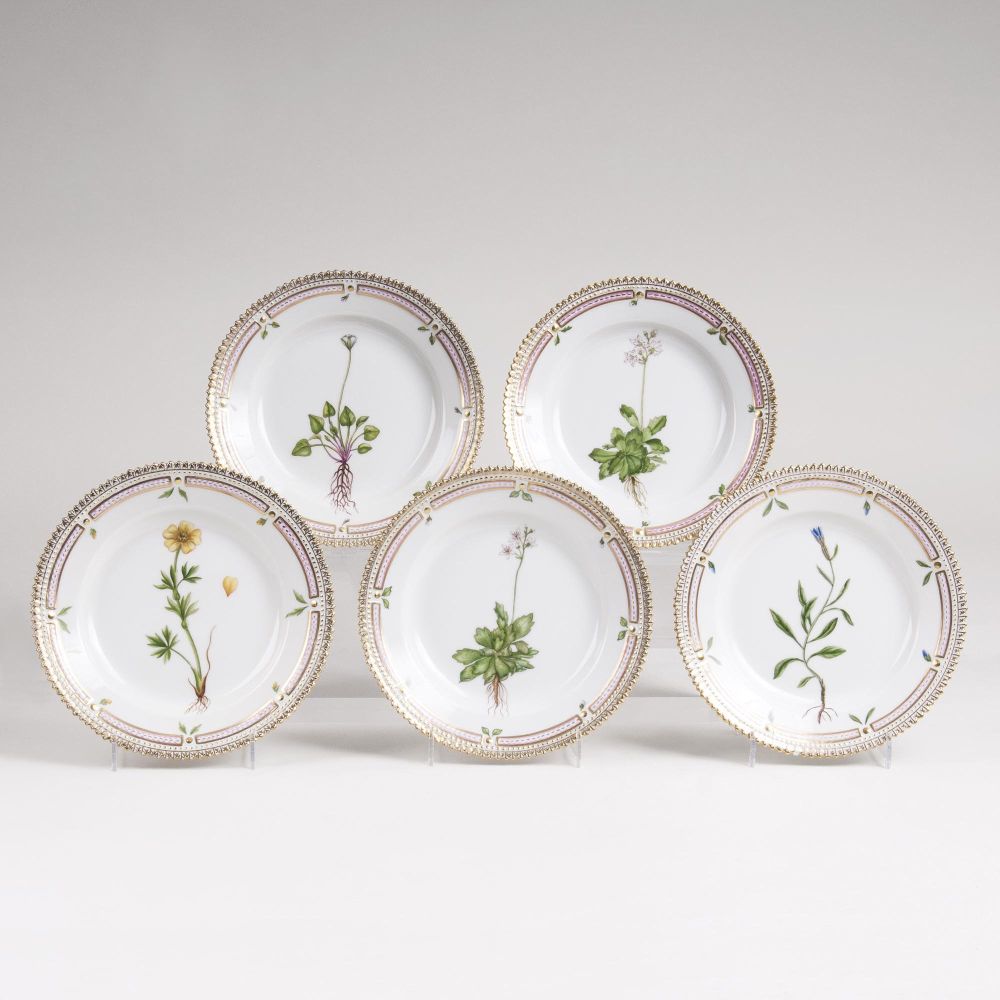 A Set of 5 'Flora Danica' Bread Plates