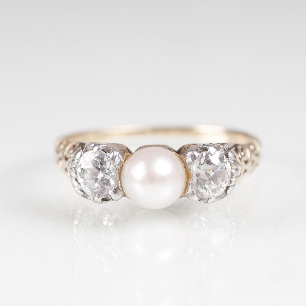 An Art Nouveau Diamond Pearl Ring