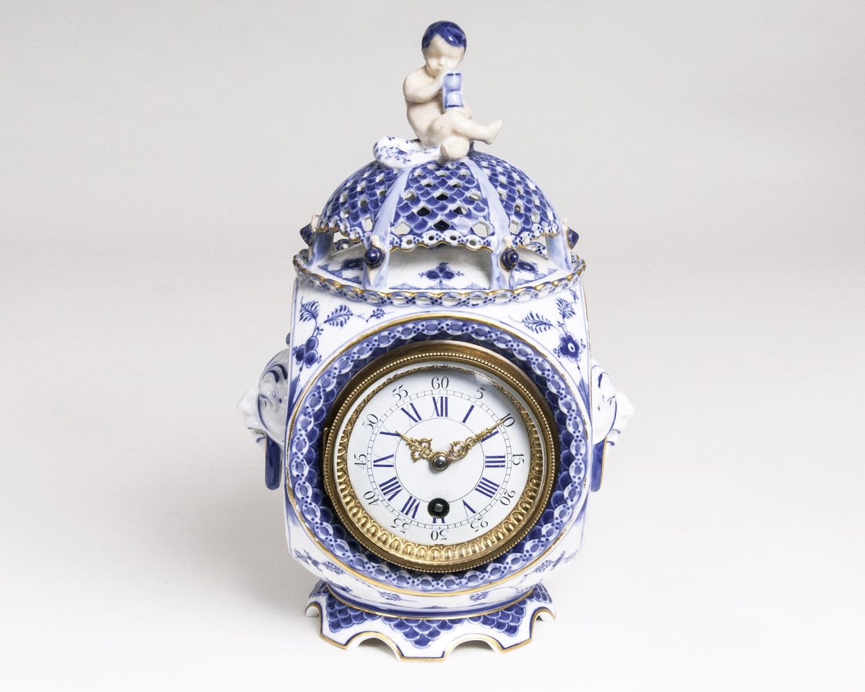 A Small Mantle Clock 'Blue Fluted Full Lace'