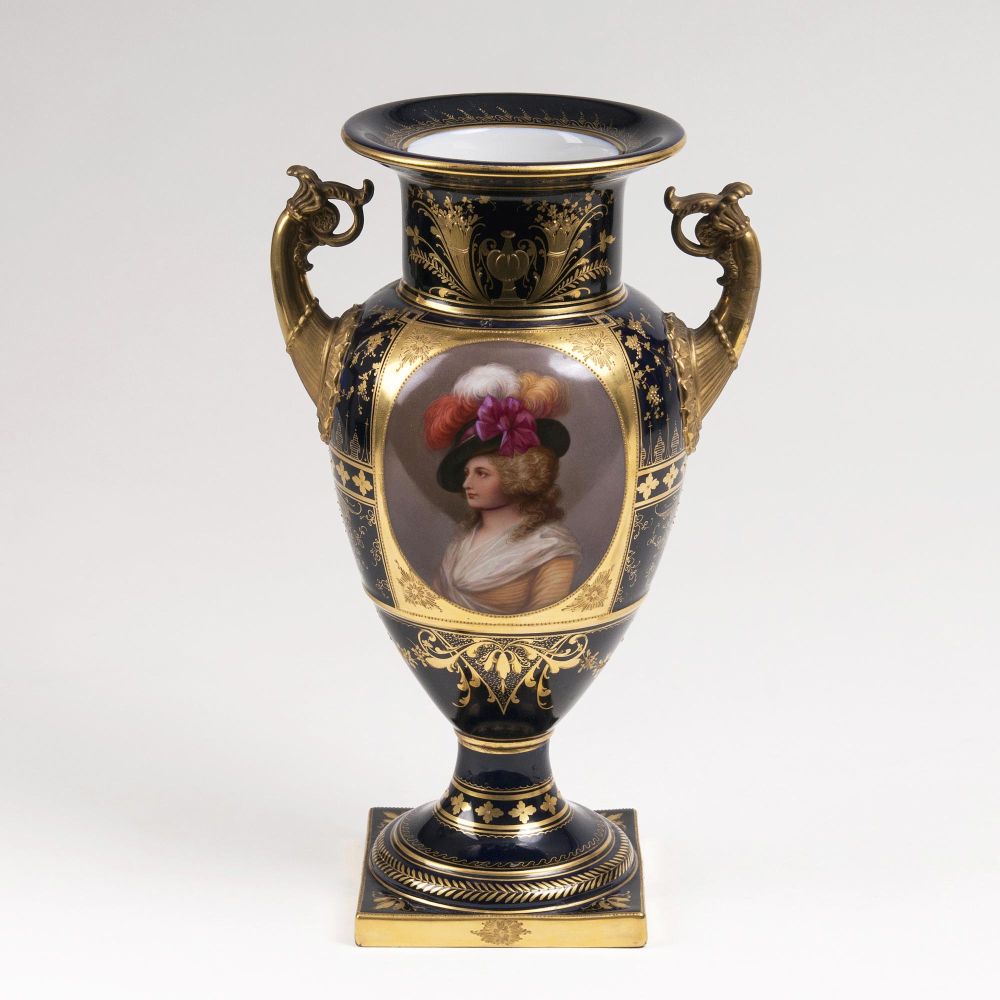 An Amphora Vase with a Portrait after Angelica Kauffmann