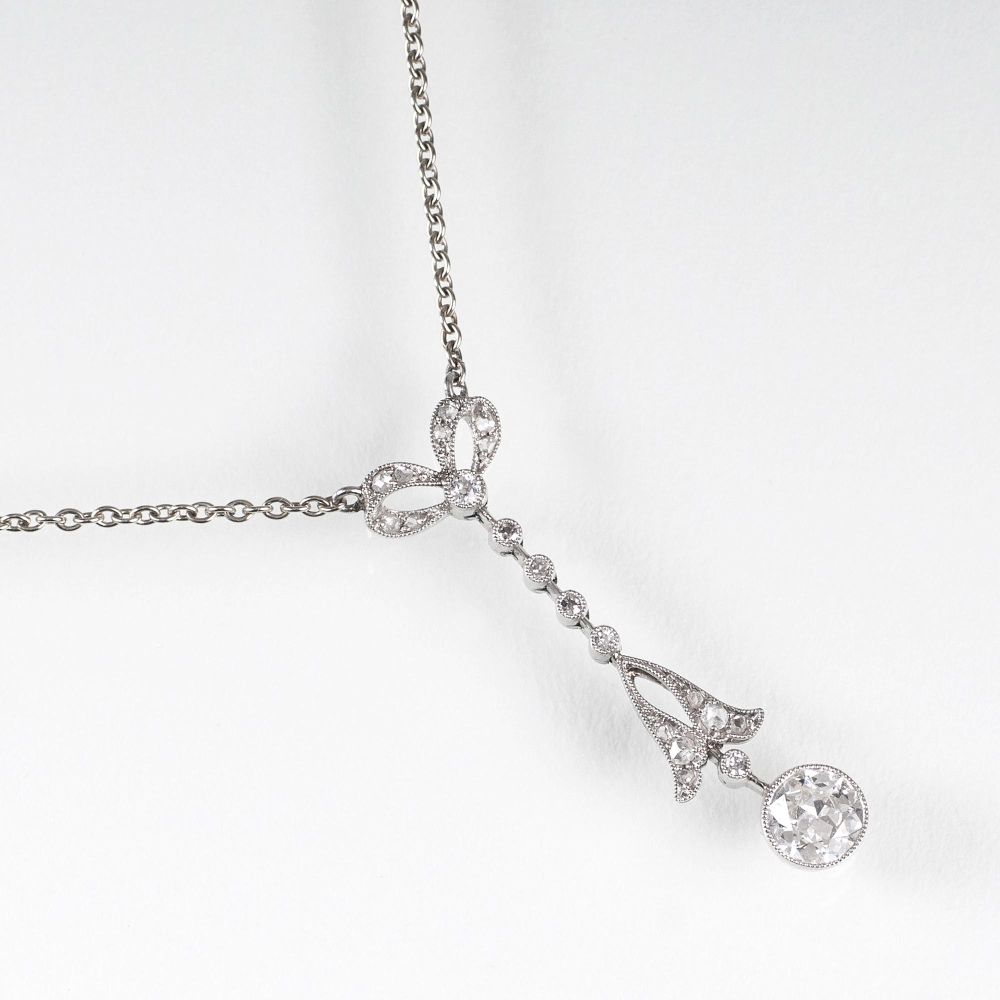 An Art Nouveau Diamond Pendant with Necklace