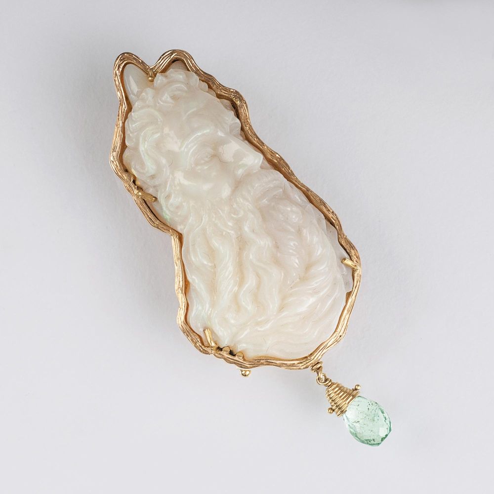 A rare Opal Pendant with Carving of Moses by Michelangelo