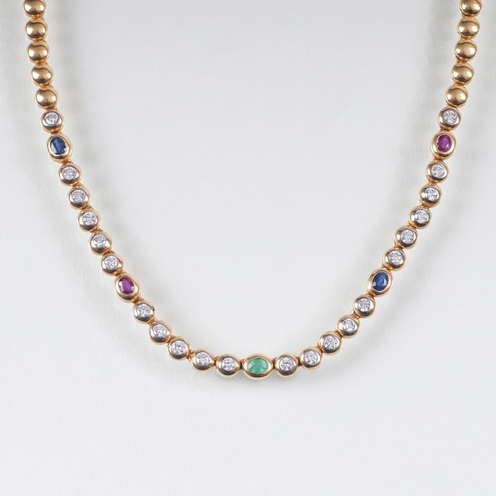 - A Vintage Gold Necklace with Diamonds, Sapphires, Rubies and Emeralds A Vintage Gold Necklace with Diamonds, Sapphires, Rubies and Emeralds