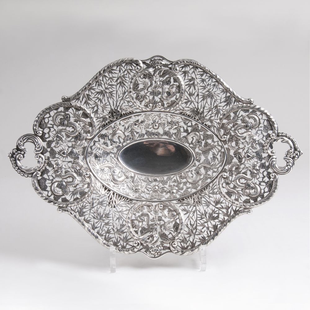 An Open-Worked Silver Tray with Dragon Motif