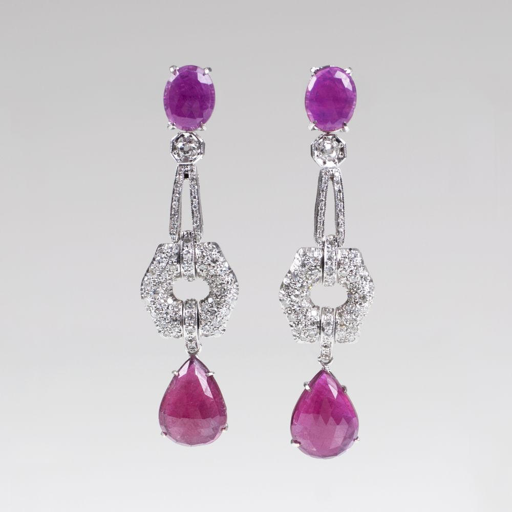 A Pair of Diamond Ruby Earrings in Art-déco Design