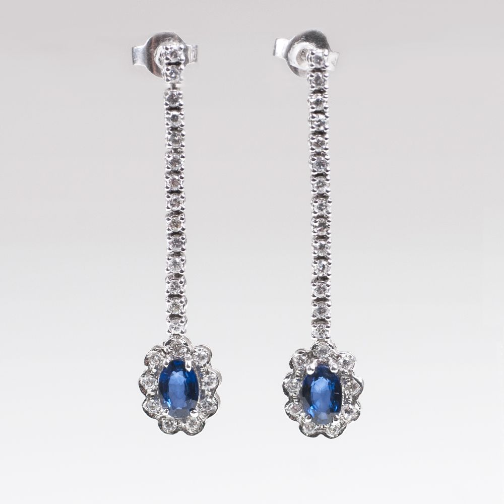 A Pair of Sapphire Diamond Earrings