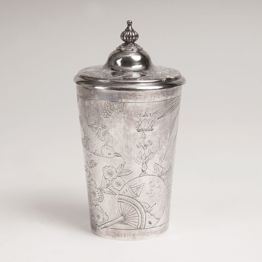 A Silver Lid-Mug with Dedicationby the Amir of Afghanistan