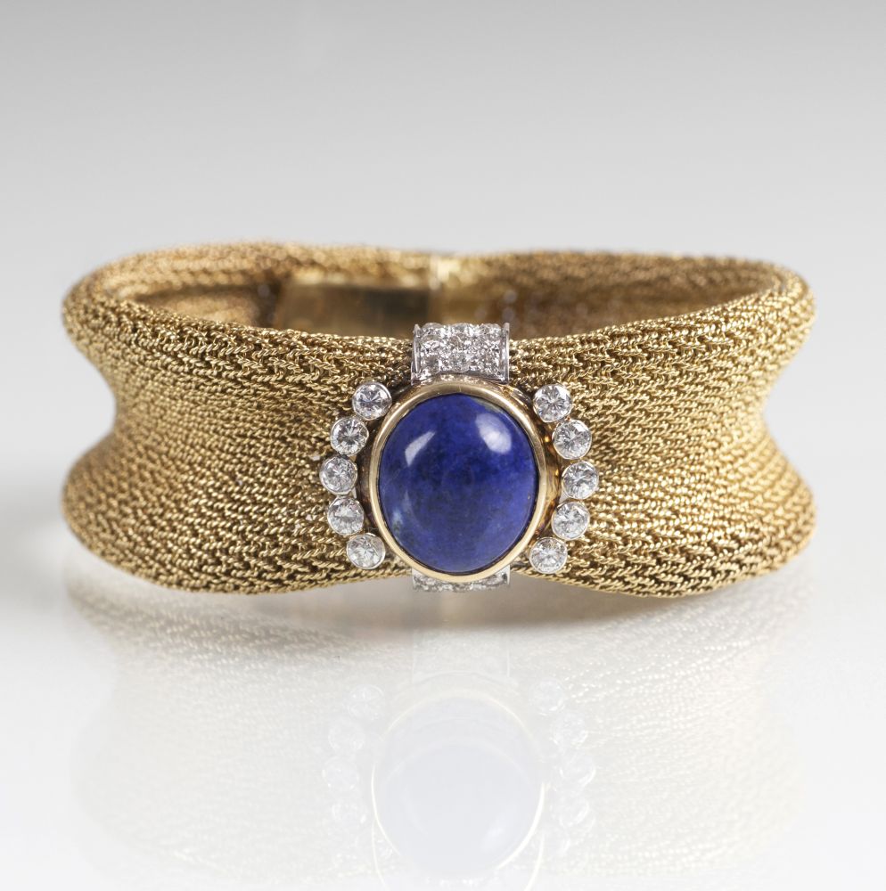 Vintage Gold-Armband mit Lapislazuli-Brillant-Applikation