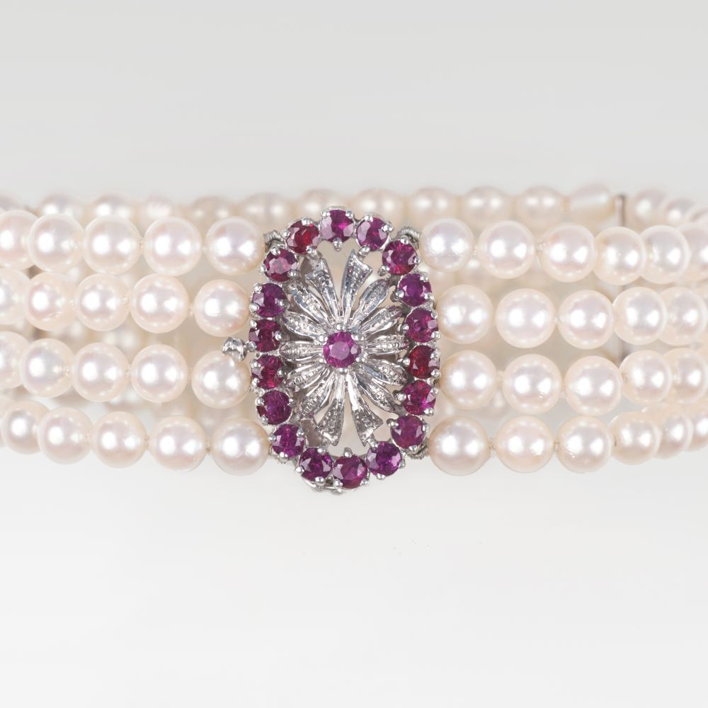 A Pearl Bracelet with Ruby Clasp