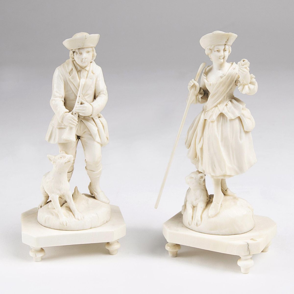 A Pair of Ivory Figures 'Shepherd and Shepherdess'