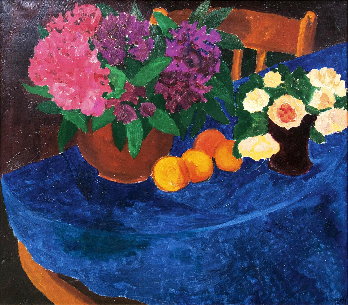 Still life with blue tablecloth