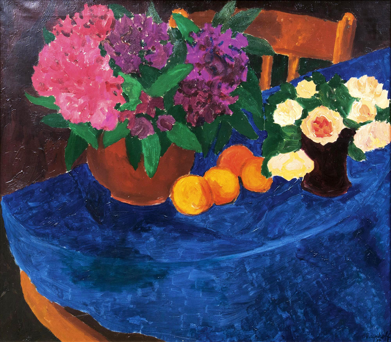 Carl Emil Uphoff - Still life with blue tablecloth Still life with blue tablecloth