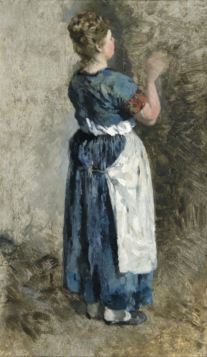 Frau im blauen Kleid