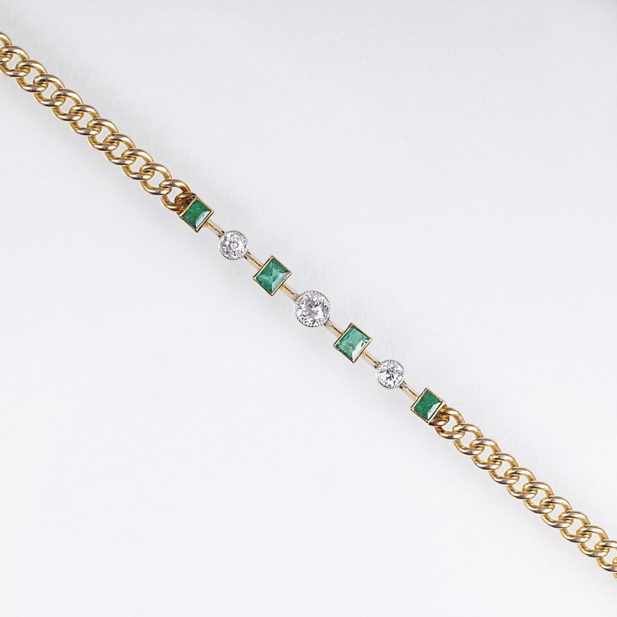 An Art Nouveau Bracelet with Emeralds and Old Cut Diamonds