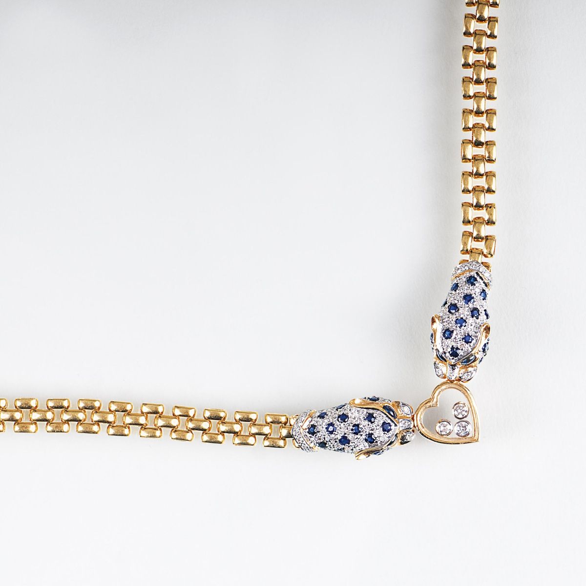 A Sapphire Diamond Necklace with Panther Decor