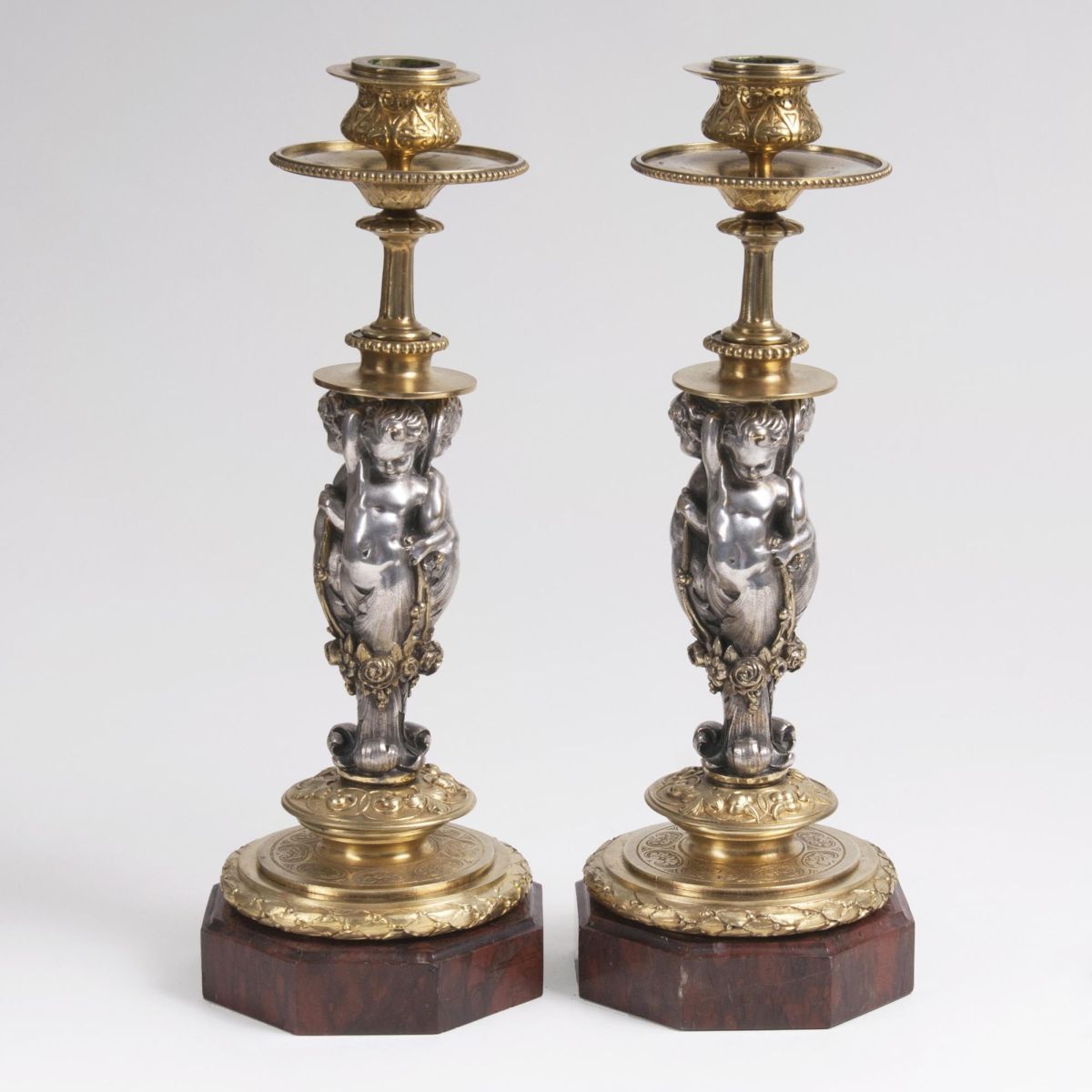 Paar Napoleon III Tischleuchter mit Putto-Figuren