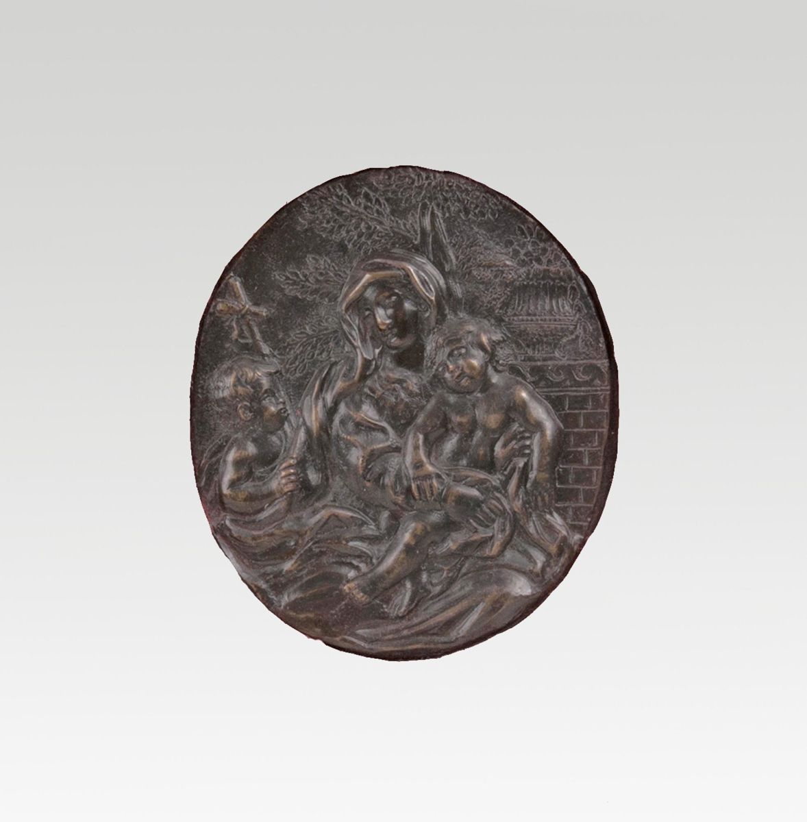 A Fine Bronze Plaque 'Mary with Child and the Boy John'
