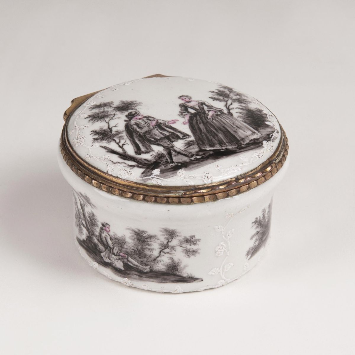 An Enameled Box with Watteau Scenesin in Grisaille Painting