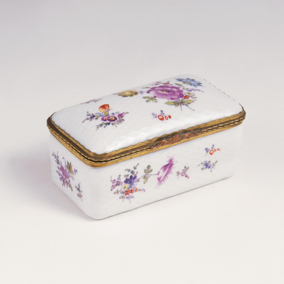 A Snuff Box with Ozier Relief and Flower Painting