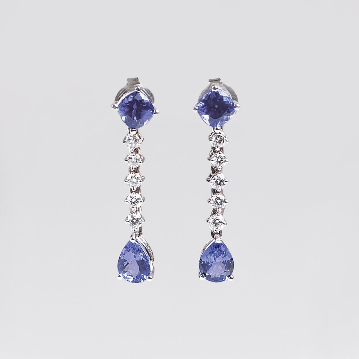 A Pair of Tanzanite Diamond Earrings