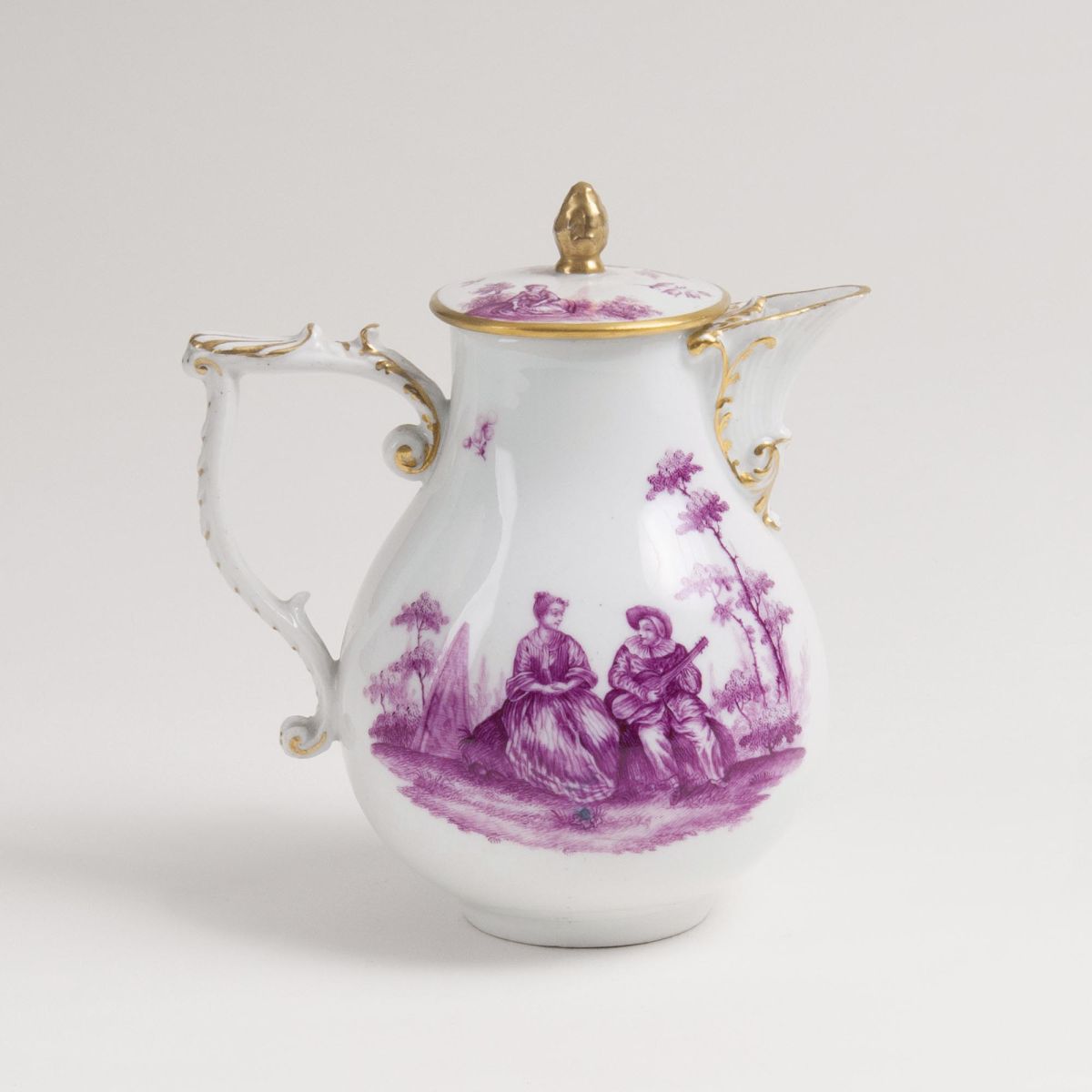 A Small Pot with Watteau Painting in Purple Monochrome