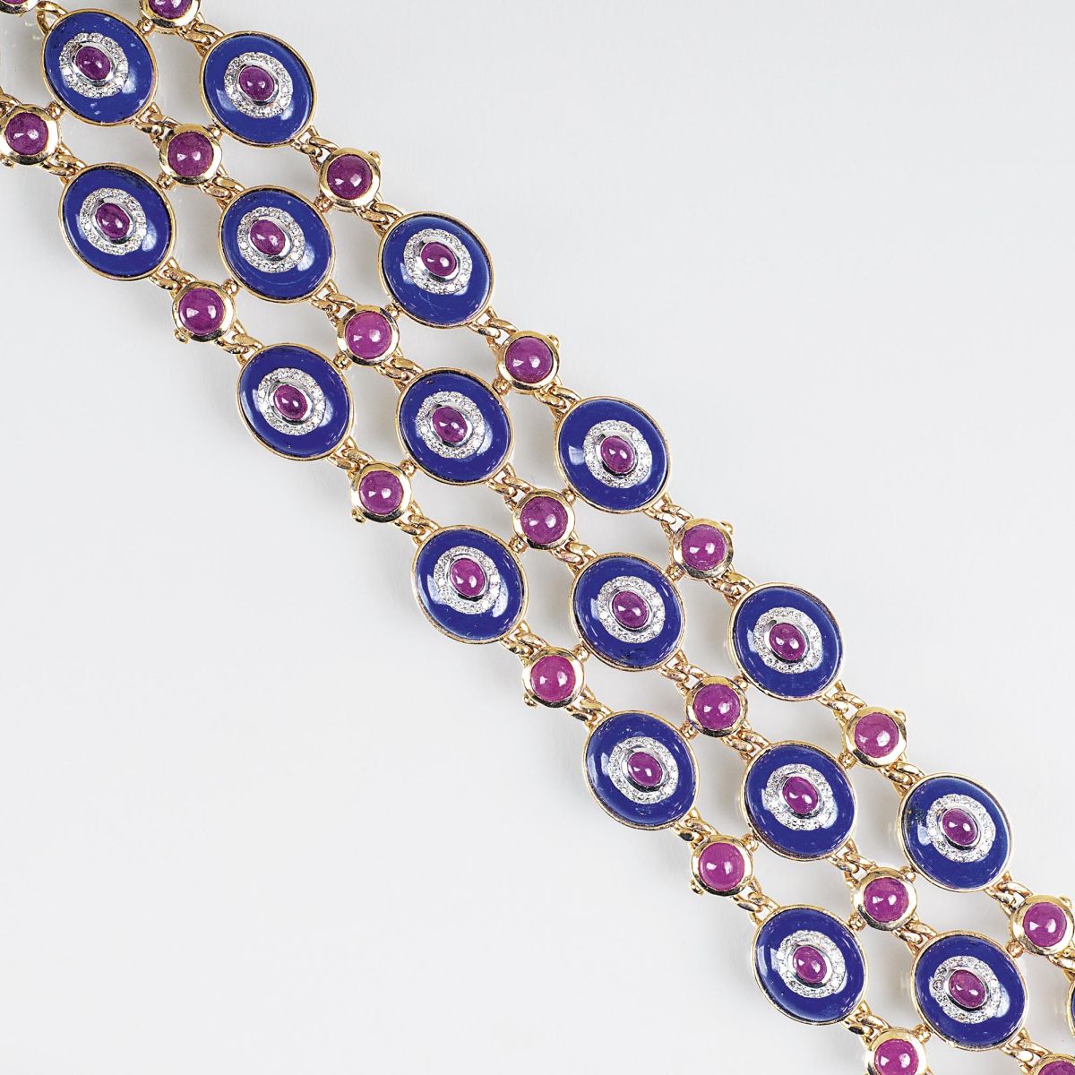 A Lapis Lazuli Bracelet with Rubies and Diamonds A Lapis Lazuli Bracelet with Rubies and Diamonds