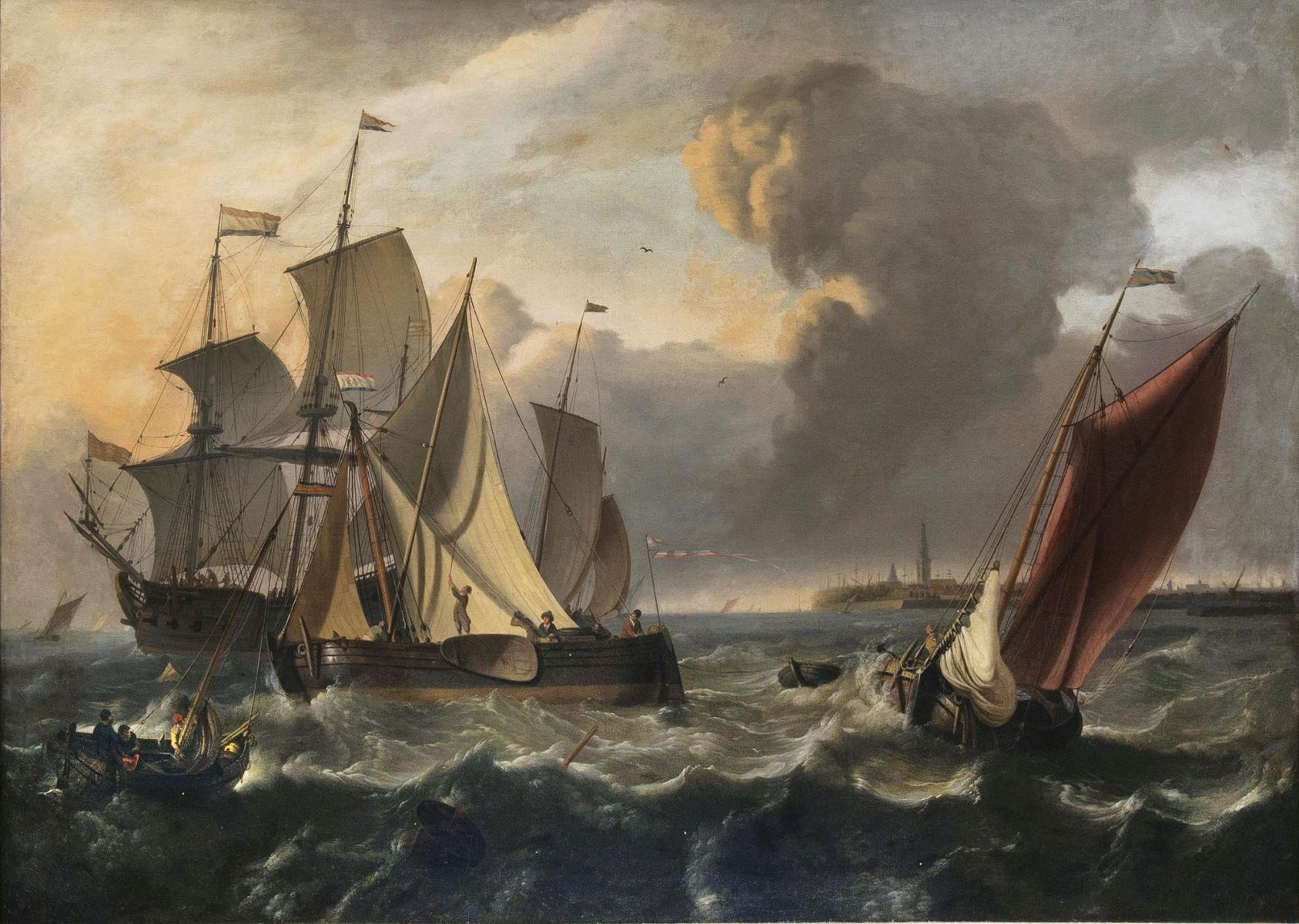 Ludolf Backhuysen - A Man-O-War and two Lighters A Man-O-War and two Lighters