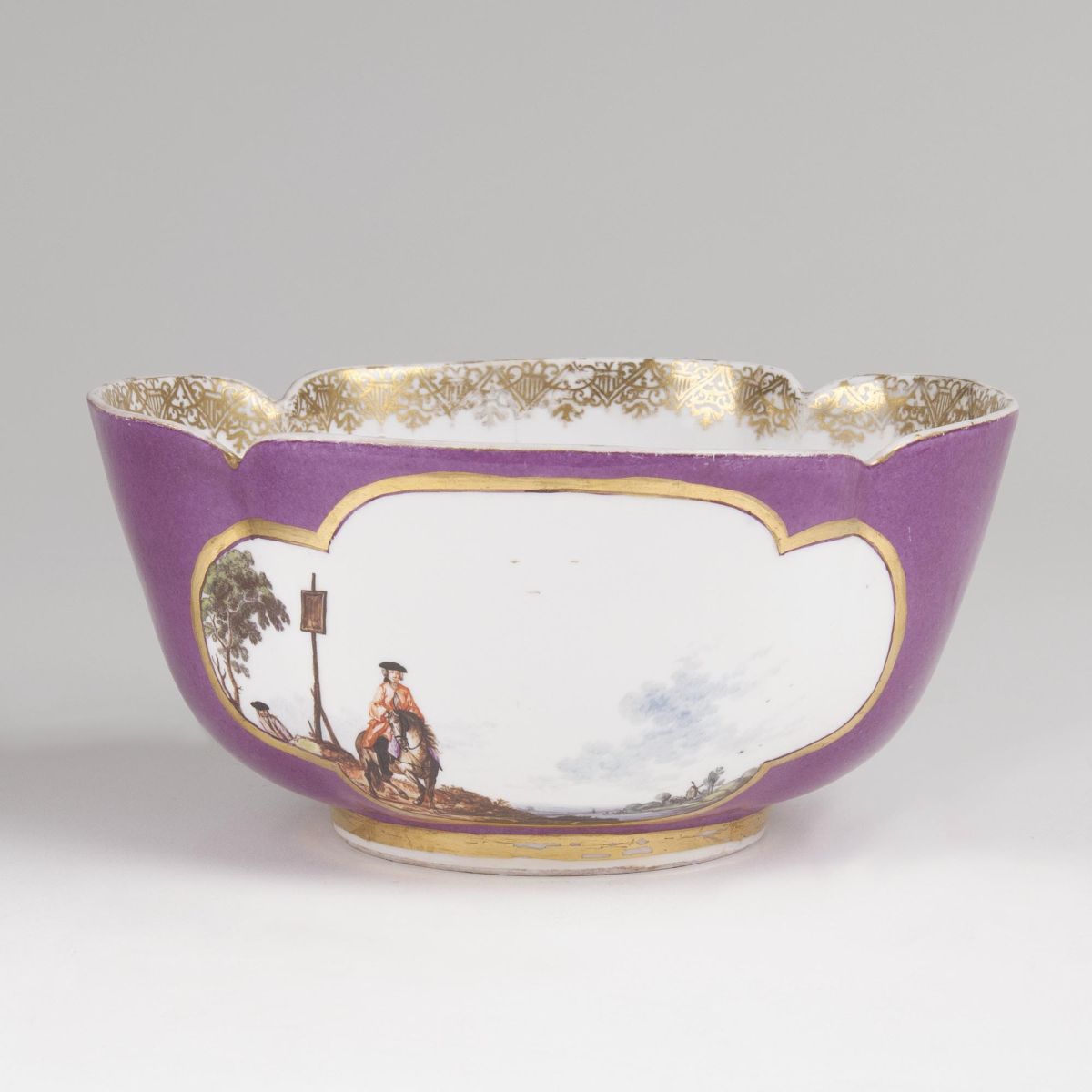 A Bowl with Crimson Ground and Landscapes