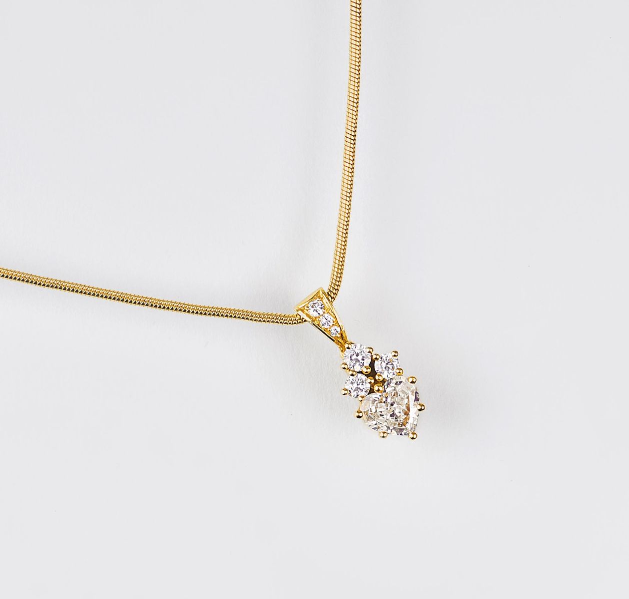 A Diamond Pendant with Heartcut Diamond on Necklace
