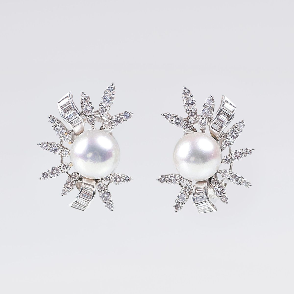 A Pair of Vintage Pearl Diamond Earrings