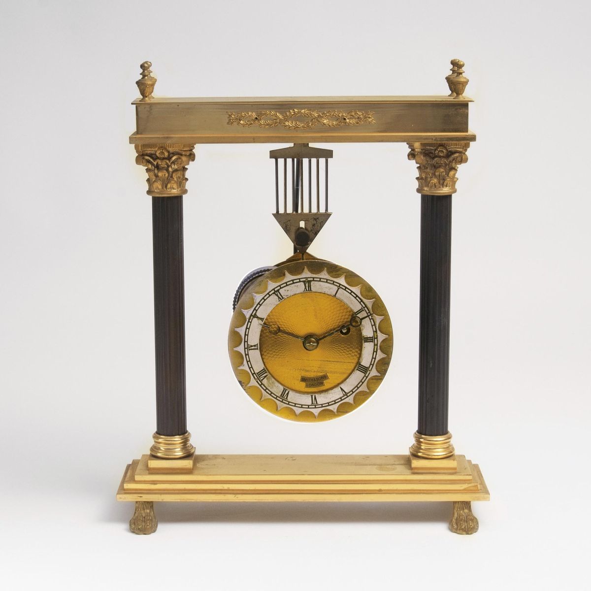A Portico Mantle Clock with Cantilever Pendulum