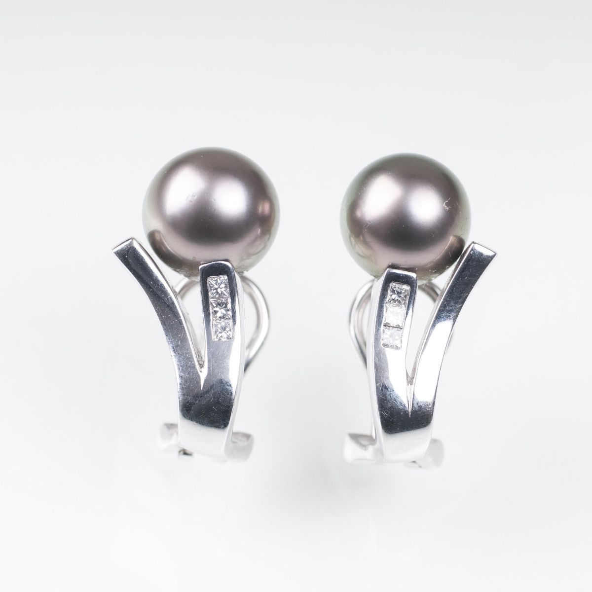 A Pair of Tahiti Pearl Diamond Earrings