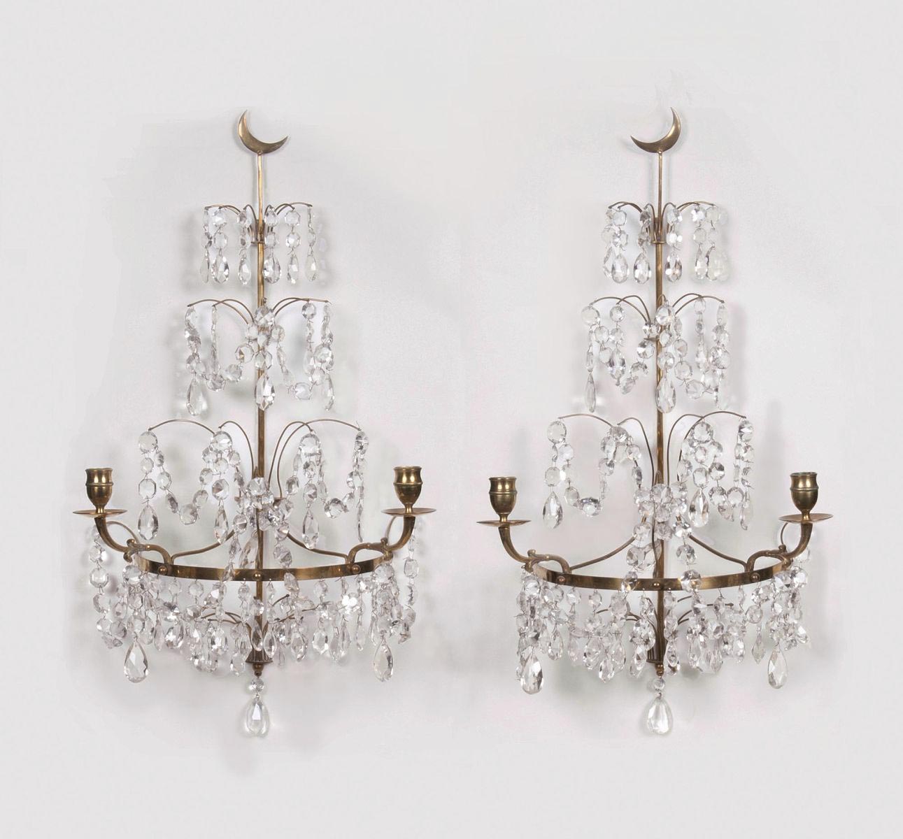 A Pair of Filigree Crystal Glass Wall Applications